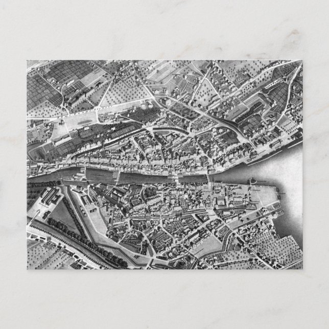 Vintage Map of Zurich Switzerland (1850) Postcard (Front)