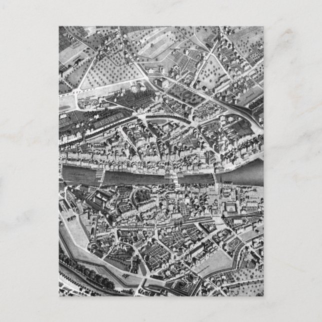 Vintage Map of Zurich Switzerland (1850) Postcard (Front)