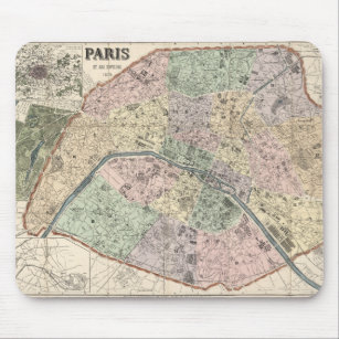 Vintage Map Paris France 1878 Mouse Mat