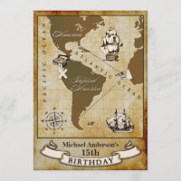 Vintage Map Pirate Birthday Party Invitations