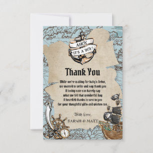 Vintage Map Pirate Treasure Baby Shower Boy Thank You Card