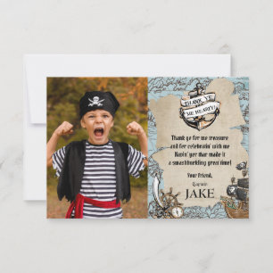 Vintage Map Pirate Treasure Birthday Party Photo Thank You Card