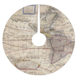 Vintage Map Print Brushed Polyester Tree Skirt