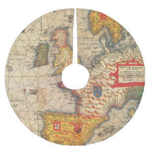 Vintage Map Print Brushed Polyester Tree Skirt