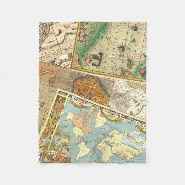 Vintage Map Print Fleece Blanket (Front)