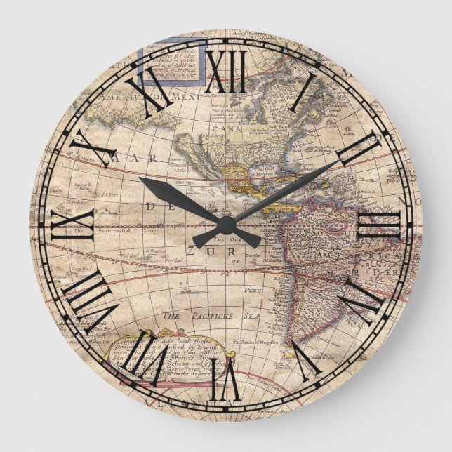 Vintage Map Print Large Clock (Front)