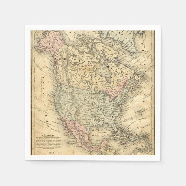Vintage Map Print of North America Napkin (Front)