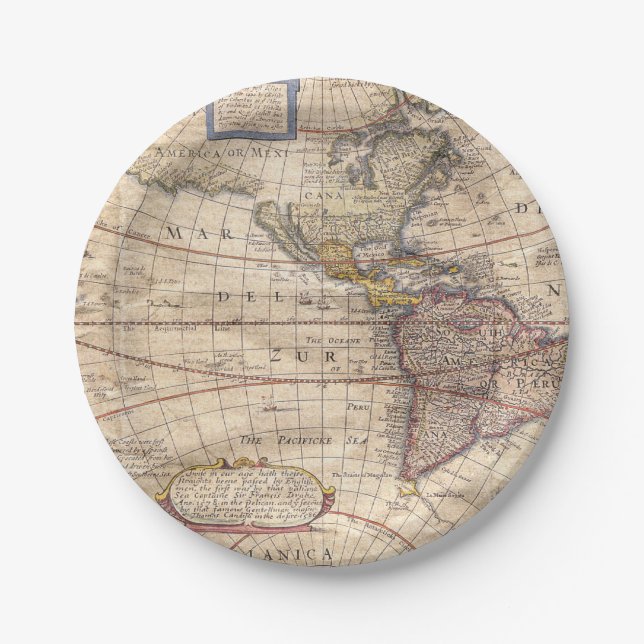 Vintage Map Print Paper Plate (Front)