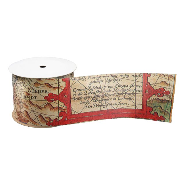 Vintage Map Print Satin Ribbon (Spool)