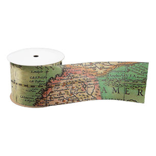 Vintage Map Print Satin Ribbon