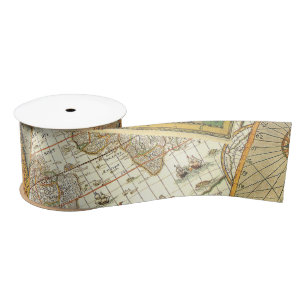 Vintage Map Print Satin Ribbon