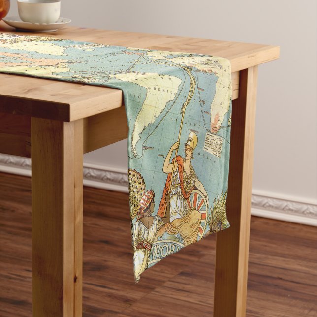 Vintage Map Print Short Table Runner (In Situ)