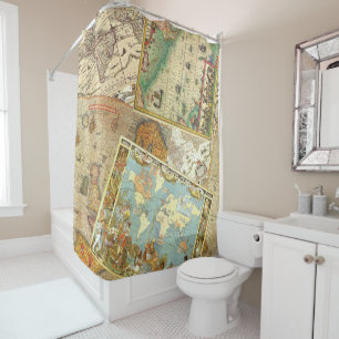 Vintage Map Print Shower Curtain