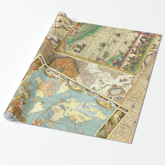 Vintage Map Print Wrapping Paper (Unrolled)