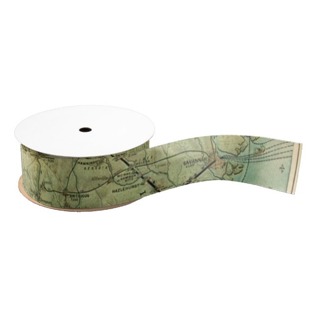 Vintage Map Ribbon Grosgrain Ribbon (Spool)