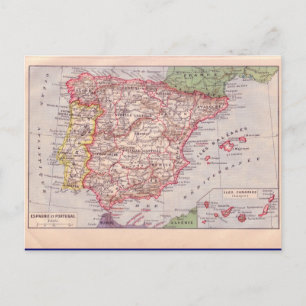 Vintage map, Spain,  circa 1920 Postcard