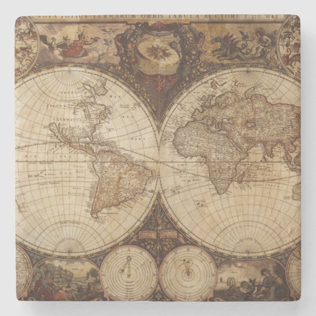Vintage Map Stone Coaster (Front)