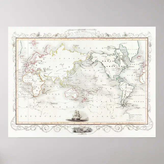 Vintage Map, The Voyages Of Captain James Cook Poster | Zazzle