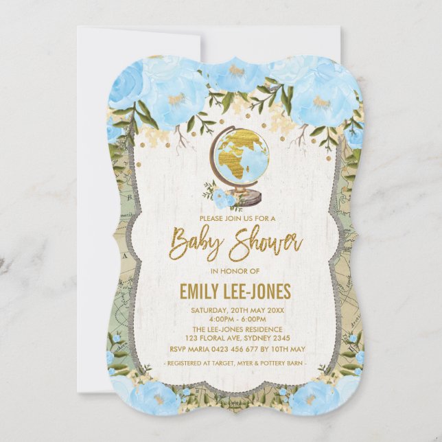 Vintage Map Travel Baby Boy Shower Invitation (Front)