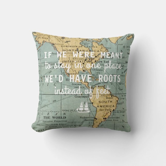 Vintage Map Travel Quotes Cushion (Front)