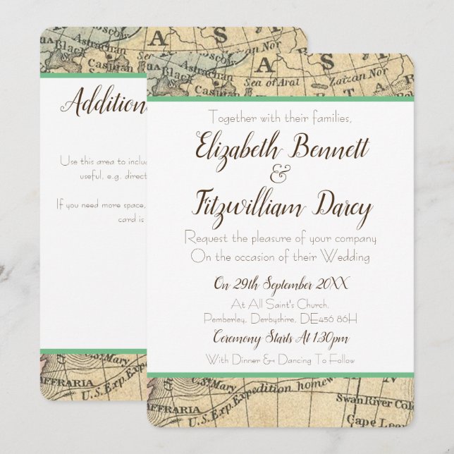 Vintage Map Wedding Invitation (Front/Back)