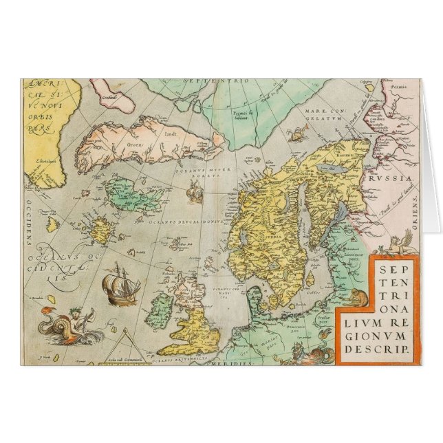 Vintage Map with Sailing Ships, (Front Horizontal)