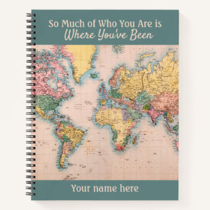 Vintage Map World Atlas Travel Lover's Notebook