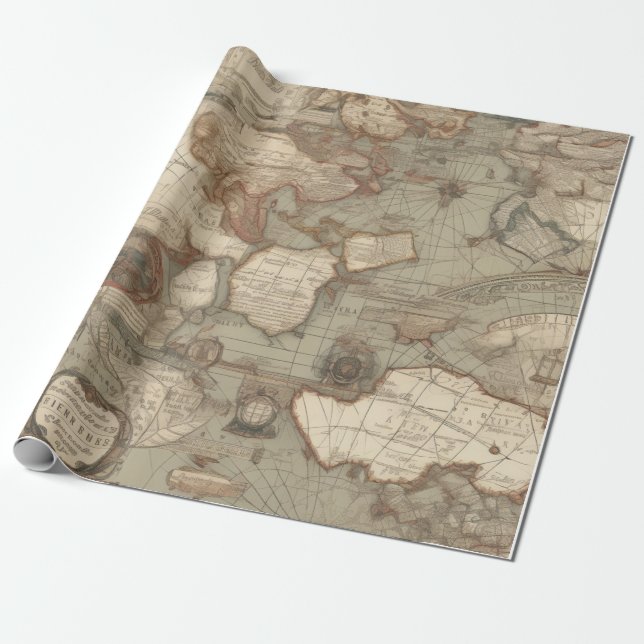 Vintage Map Wrapping Paper (Unrolled)