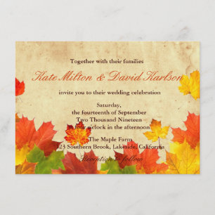 Vintage Maple Leaves Fall Colours Wedding Invitation