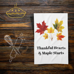 vintage maple leaves - Thankful quote Tea Towel