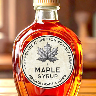 Vintage maple syrup canning label with leaf