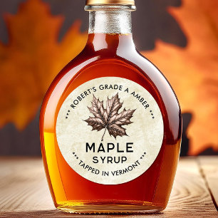 Vintage maple syrup label with leaf