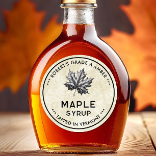 Vintage maple syrup label with leaf