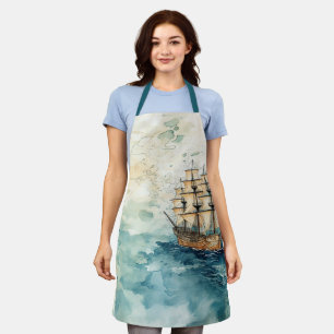 Vintage Maps Open Sea and Ship Nautical Themed Apron