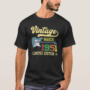 Vintage March 1951 Bday , Guitar 71st Birthday 1 T-Shirt