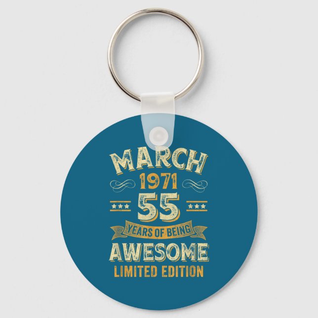 Vintage March 1971 55th Birthday Key Ring (Front)