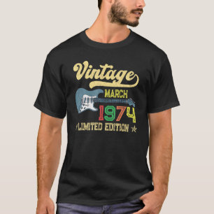 Vintage March 1974 Bday Guitar 48th Birthday T-Shirt