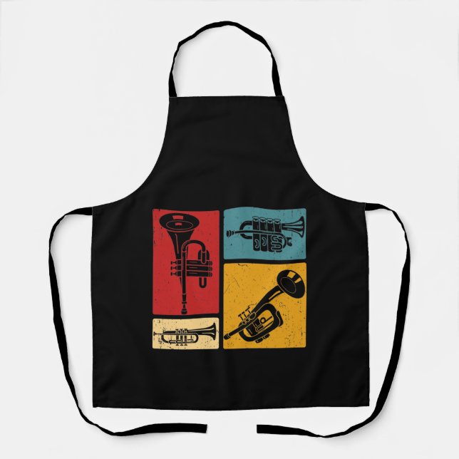 Vintage Marching Band Trumpet Player Retro Design Apron (Front)