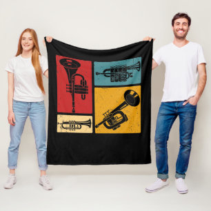 Vintage Marching Band Trumpet Player Retro Design Fleece Blanket