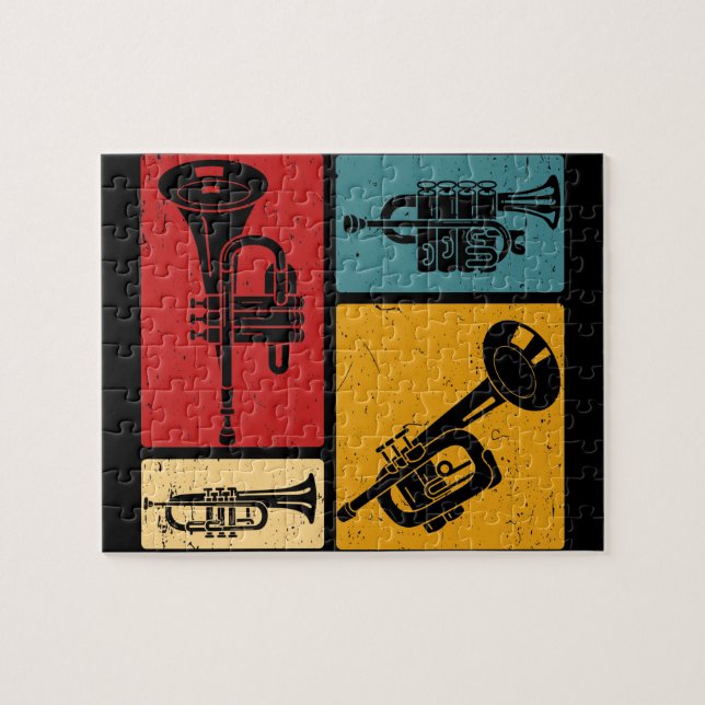 Vintage Marching Band Trumpet Player Retro Design  Jigsaw Puzzle (Horizontal)