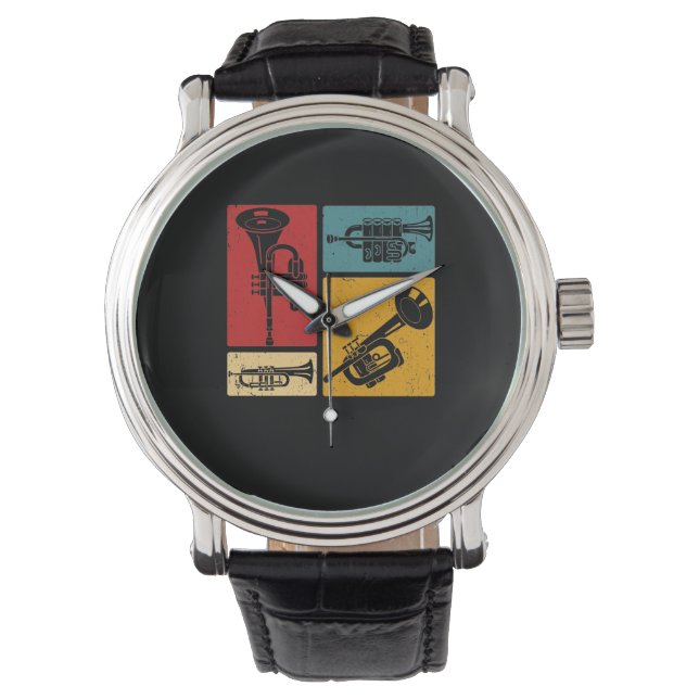 Vintage Marching Band Trumpet Player Retro Design Watch (Front)
