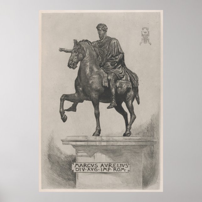 Vintage Marcus Aurelius Statue Illustration (1889) Poster (Front)