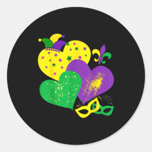 Vintage Mardi Gras 2025 Cute Hearts Valentine Wome Classic Round Sticker