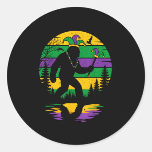 Vintage Mardi Gras Bigfoot Sasquatch Funny Boy Men Classic Round Sticker