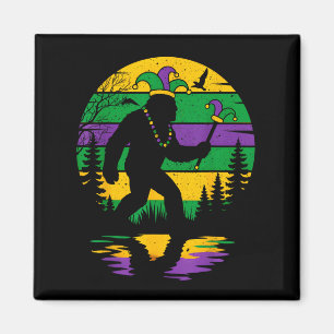 Vintage Mardi Gras Bigfoot Sasquatch Funny Boy Men Magnet