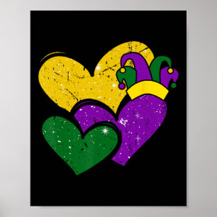 Vintage Mardi Gras Cute Hearts Girls Women Kids Poster