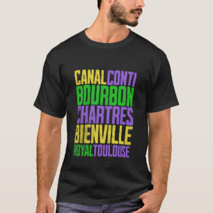 Vintage Mardi Gras Favourite Streets of New Orlean T-Shirt
