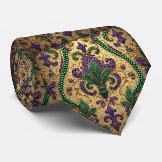 Vintage Mardi Gras Green Purple Gold Fleur De Lis Tie