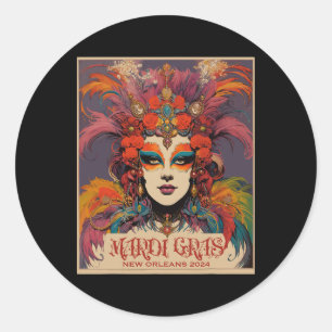 Vintage Mardi Gras Women Classic Round Sticker