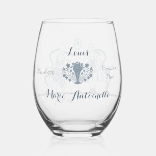 Vintage Marie Antoinette Rococo Blue Wedding  Stemless Wine Glass
